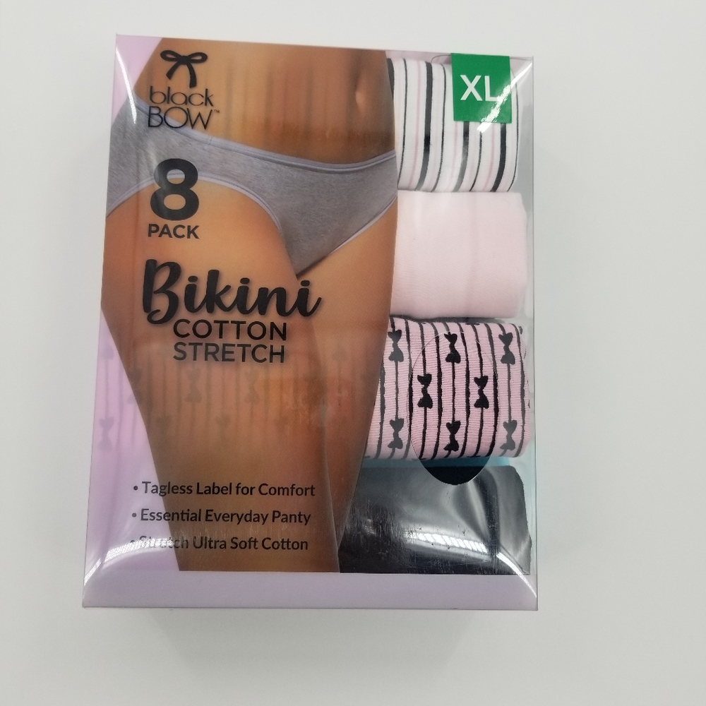 Black Bow Bikini Tagless Panty 8 Pack NWT